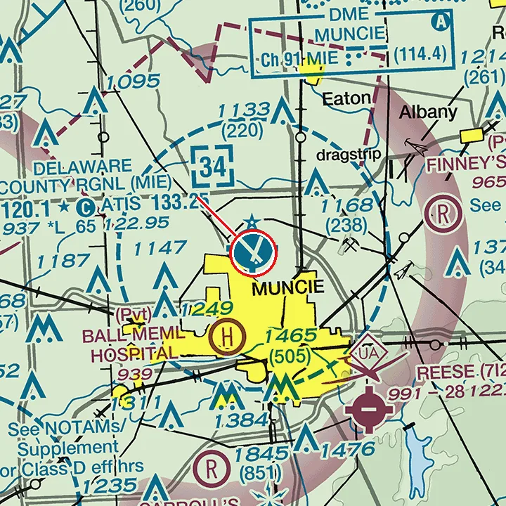 FAA Chicago sectional chart excerpt showing Delaware County Regional (MIE)