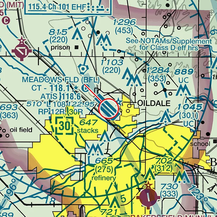 FAA sectional chart excerpt around Meadows Field