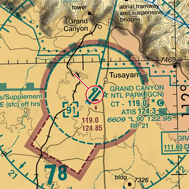 FAA Las Vegas sectional chart excerpt showing Grand Canyon National Park (GCN)